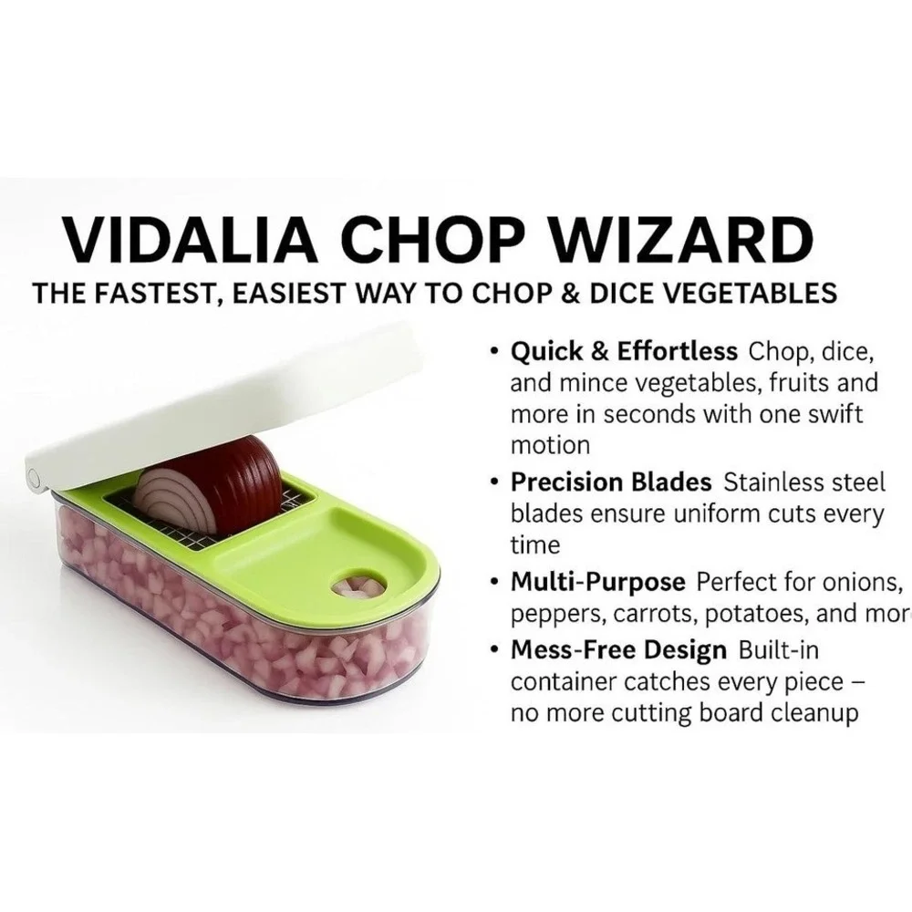 Vidalia Chop Wizard, Vegetable and Fruit Chopper with 2 Cup Base, Stainless Stee